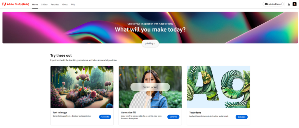The Adobe Firefly landing page.