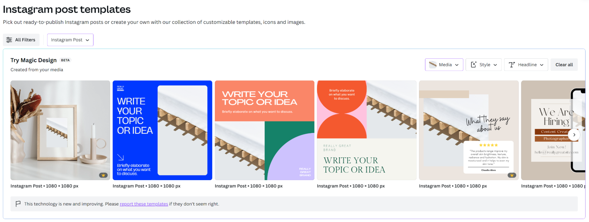 Canva Instagram post templates using Magic Design