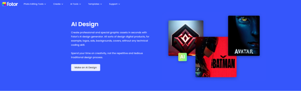 The Fotor AI design landing page