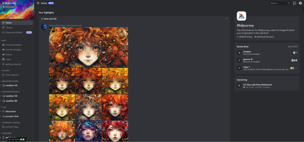 The Midjourney Discord channel.