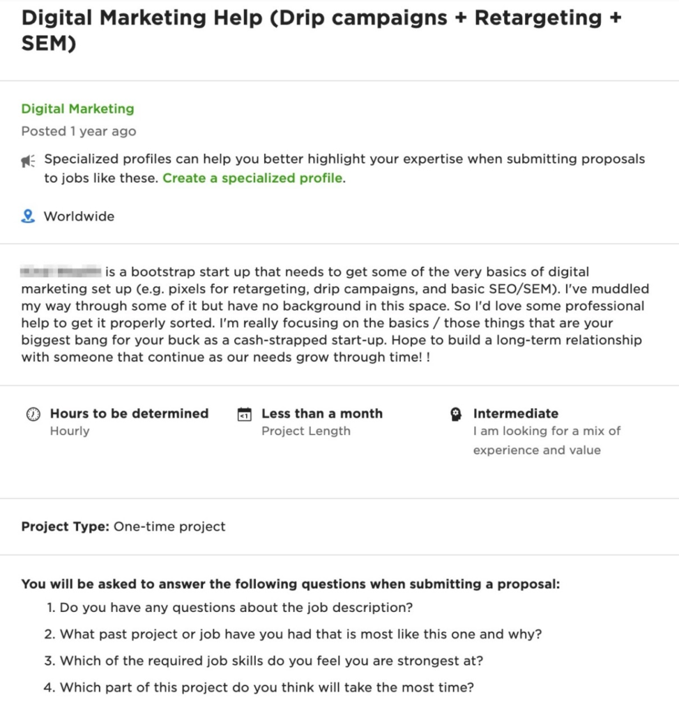 upwork job example