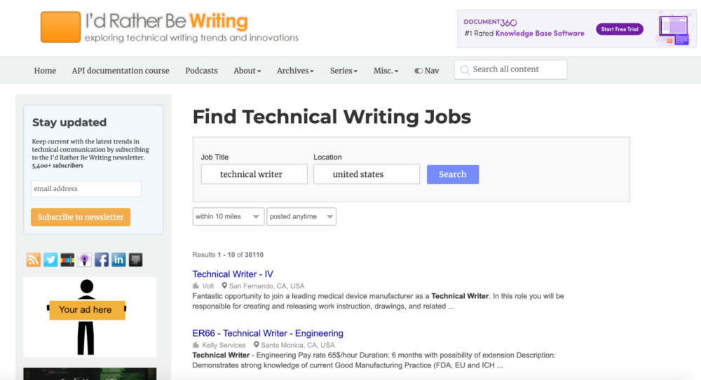 technical writer jobs - id rather be writing