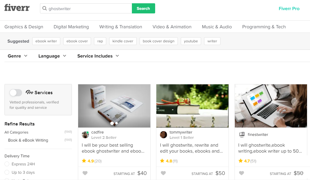 ghostwriting jobs sites - fiverr