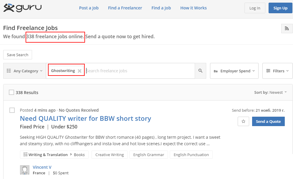 ghostwriting jobs sites - guru