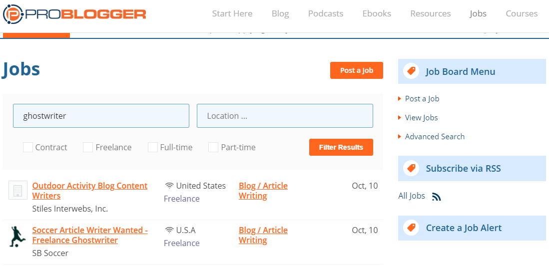 ghostwriting jobs sites - problogger